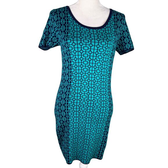 Romeo + Juliet Couture Sweater Dress M Teal Navy Geometric Print - Picture 6 of 12